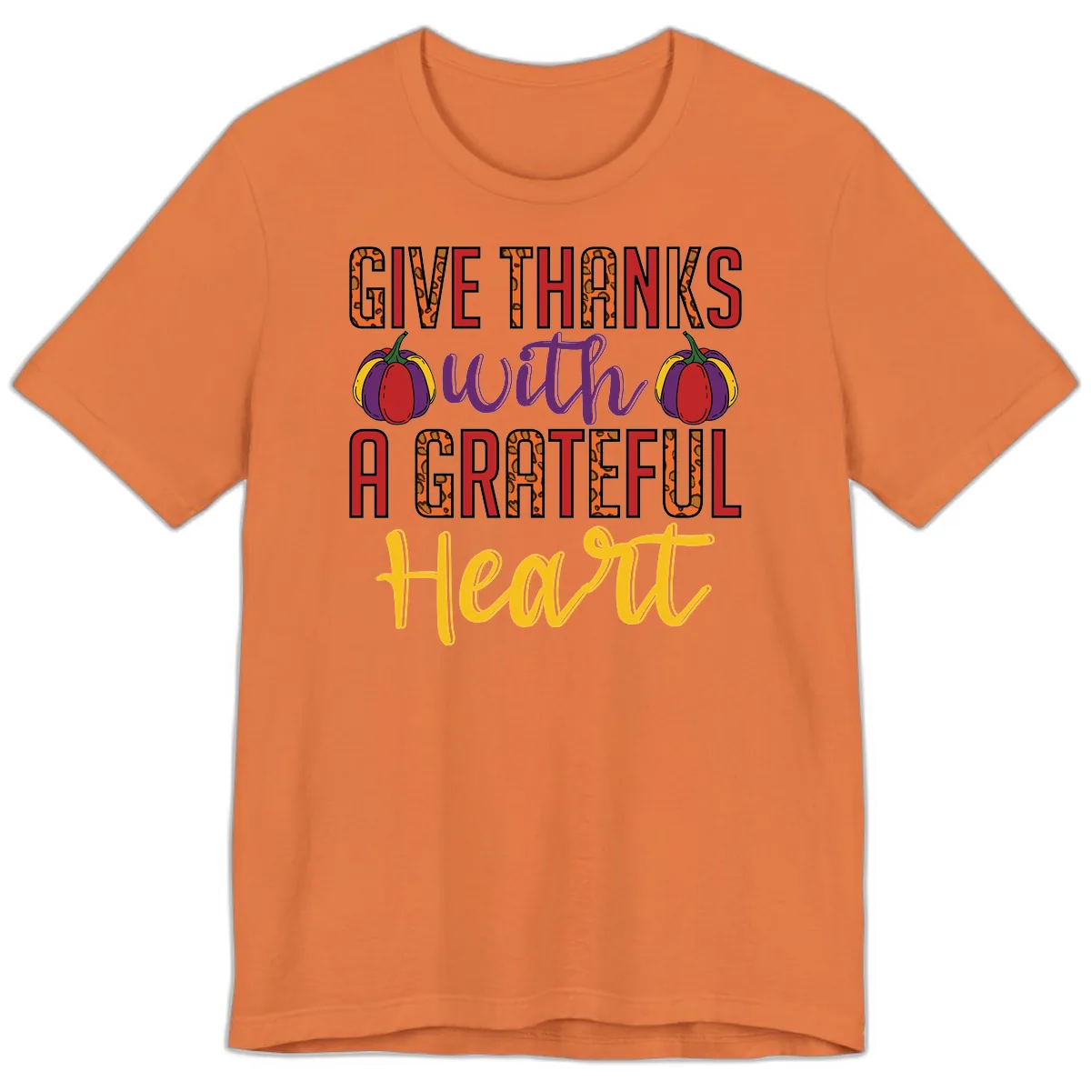 Give Thanks With A Heart Premium T-Shirt in Burnt Orange