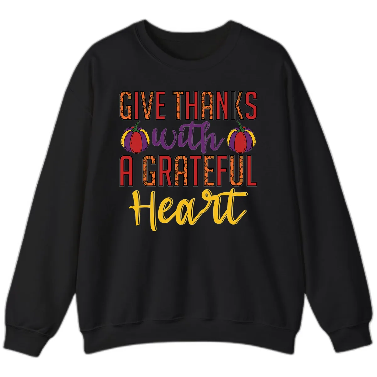 Give Thanks With A Heart Sweatshirt in Black