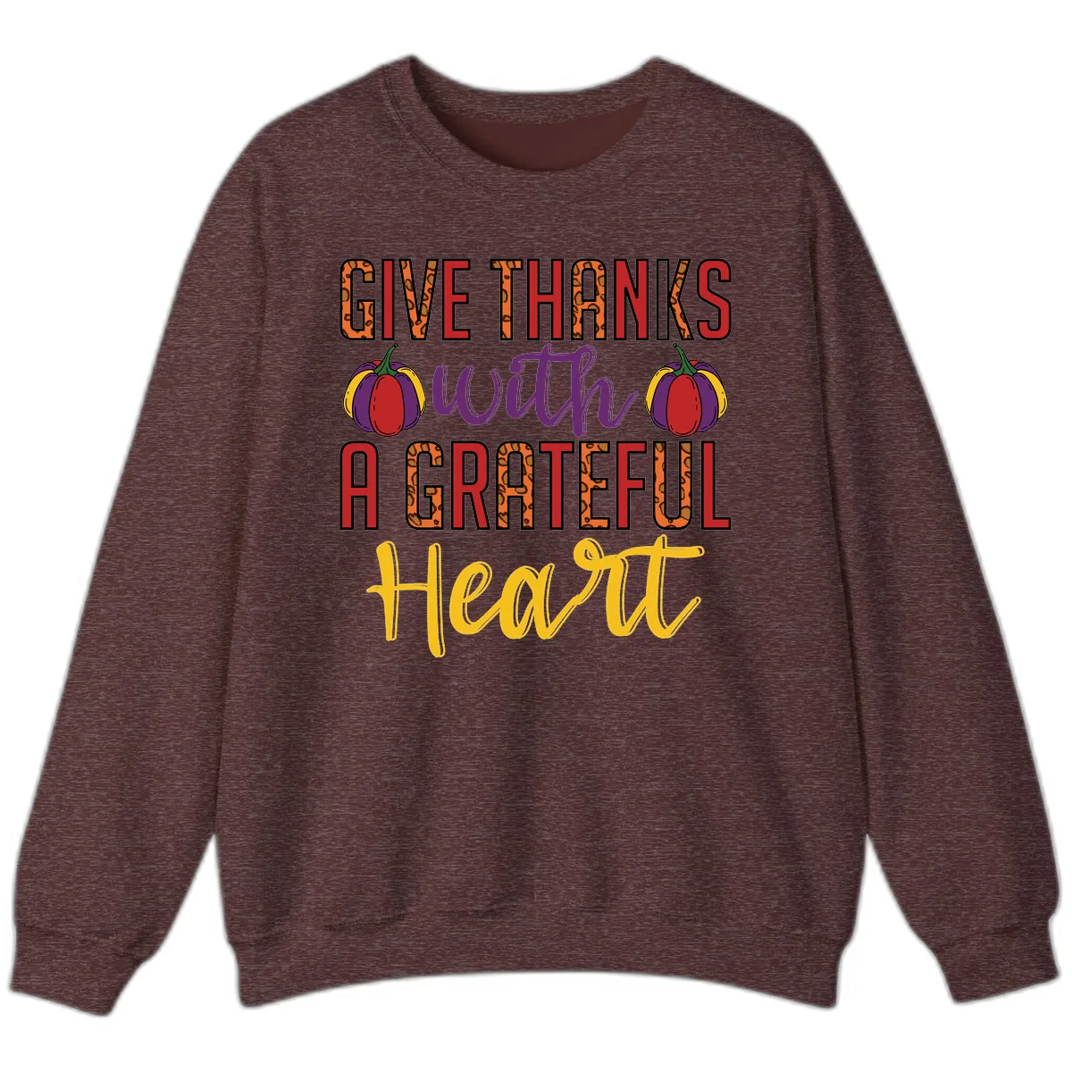 Give Thanks With A Heart Sweatshirt in Heather Sport Dark Maroon
