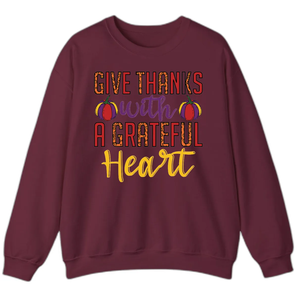 Give Thanks With A Heart Sweatshirt in Maroon