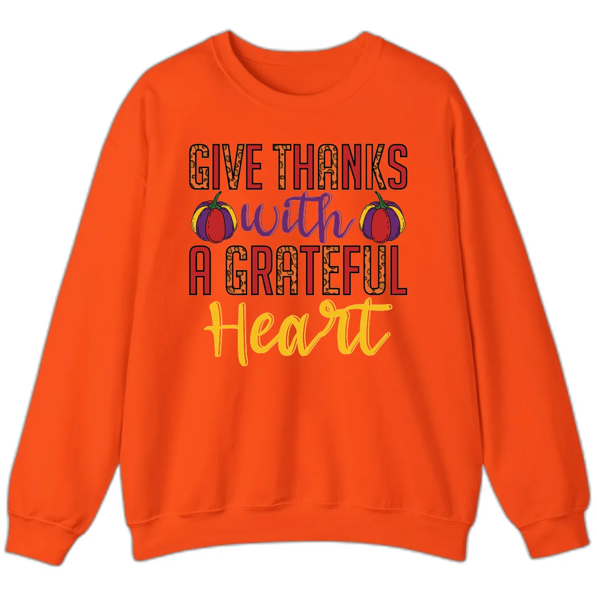 Give Thanks With A Heart Sweatshirt in Orange