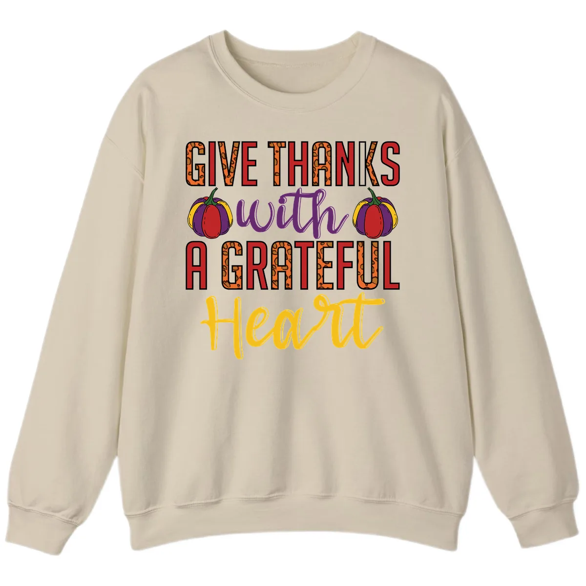 Give Thanks With A Heart Sweatshirt in Sand