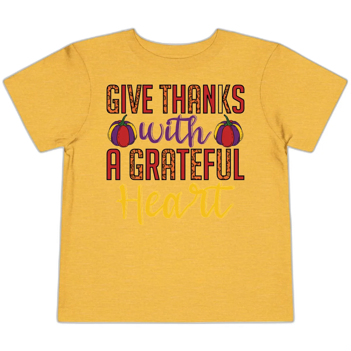 Give Thanks With A Heart Toddler T-Shirt in Heather Yellow Gold