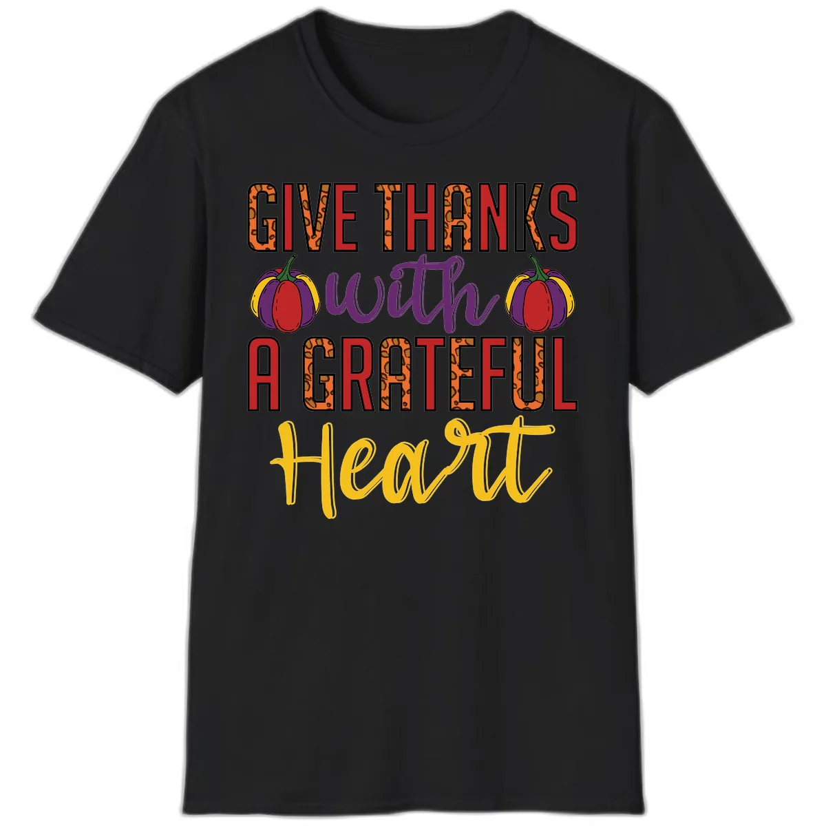 Give Thanks With A Heart T-Shirt in Black
