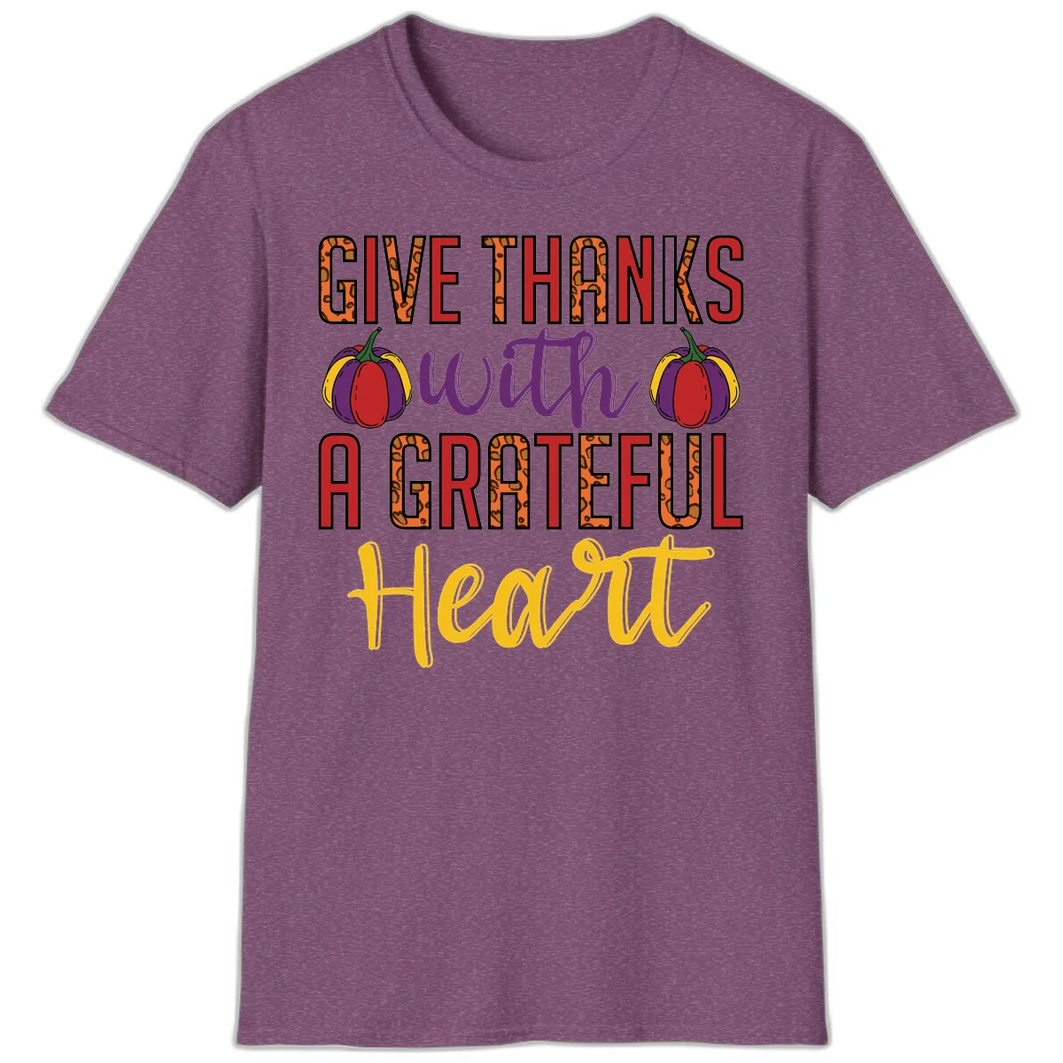 Give Thanks With A Heart T-Shirt in Heather Maroon