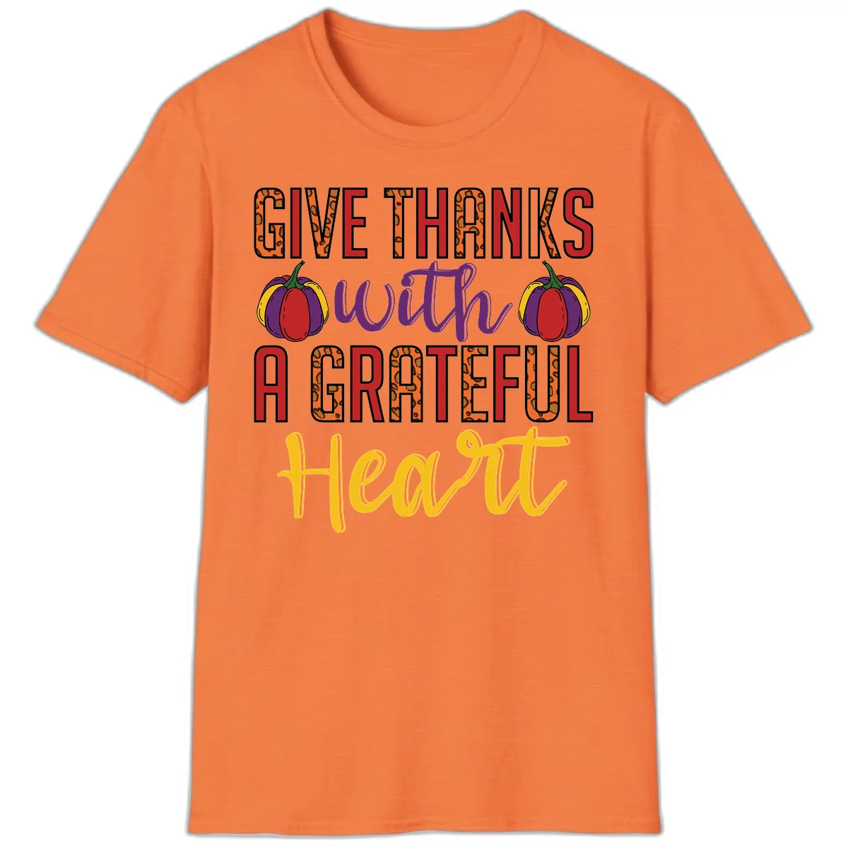 Give Thanks With A Heart T-Shirt in Heather Orange
