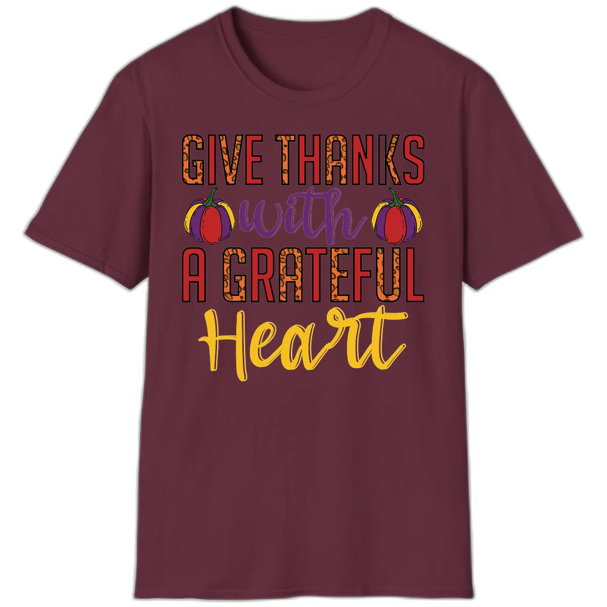 Give Thanks With A Heart T-Shirt in Maroon