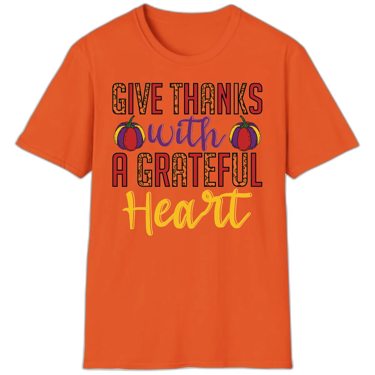 Give Thanks With A Heart T-Shirt in Orange