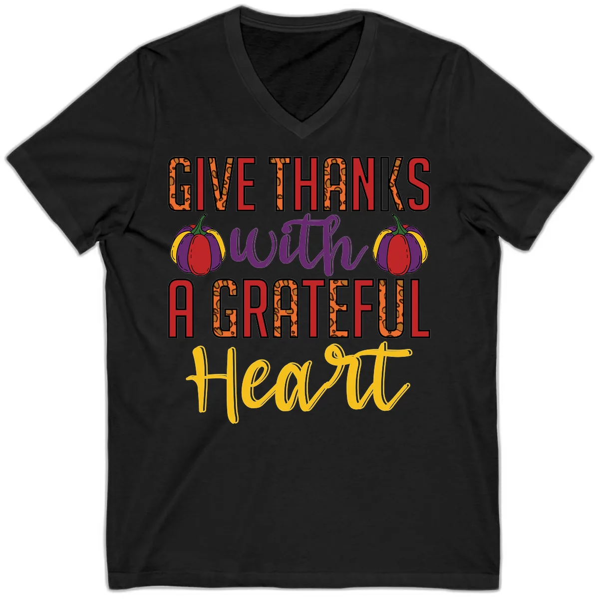 Give Thanks With A Heart V-Neck in Black