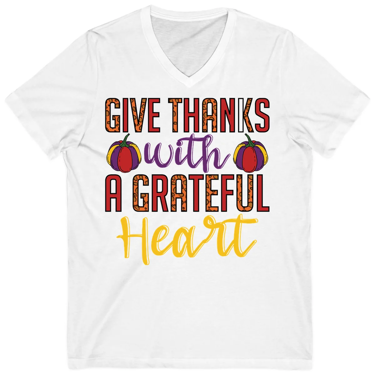 Give Thanks With A Heart V-Neck in White