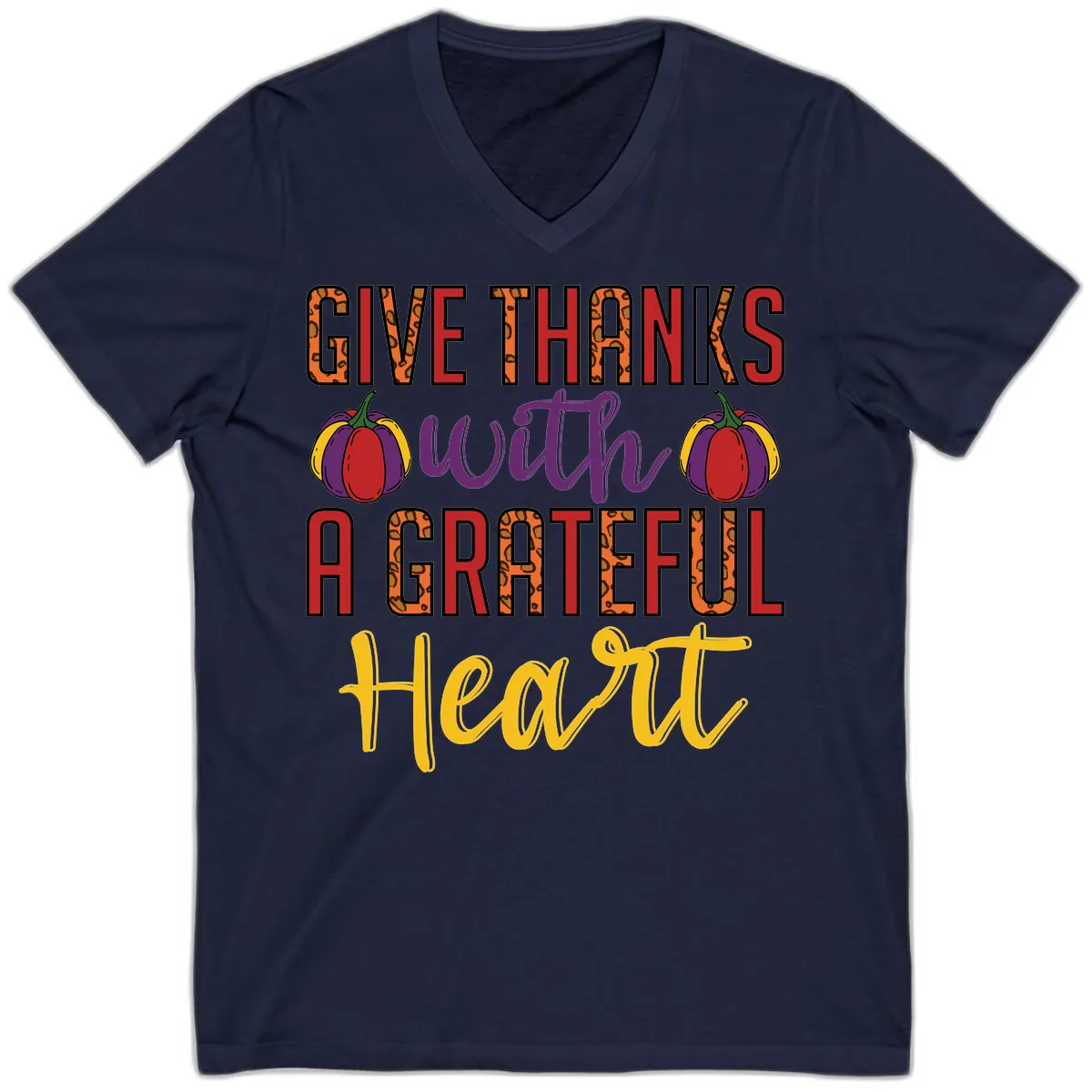 Give Thanks With A Heart V-Neck in Navy