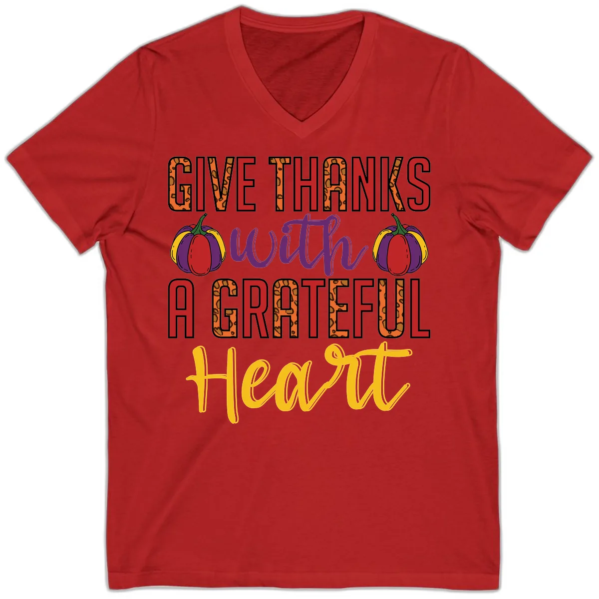 Give Thanks With A Heart V-Neck in Red