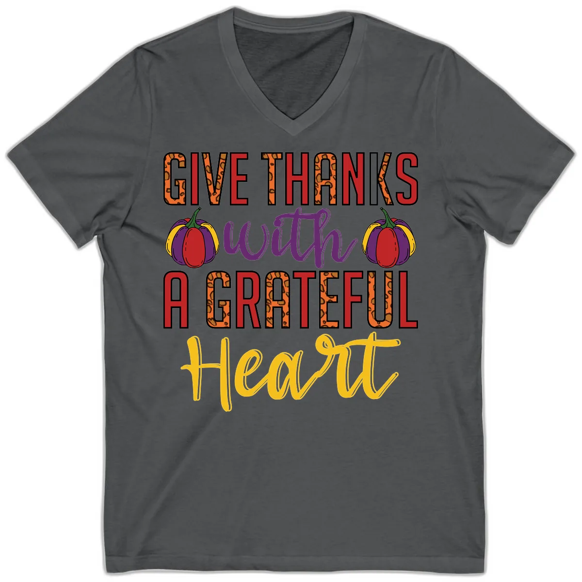 Give Thanks With A Heart V-Neck in Asphalt