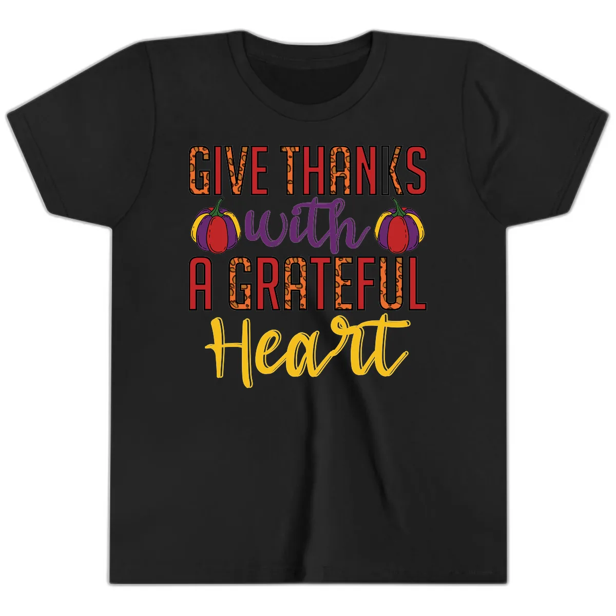 Give Thanks With A Heart Youth T-Shirt in Black