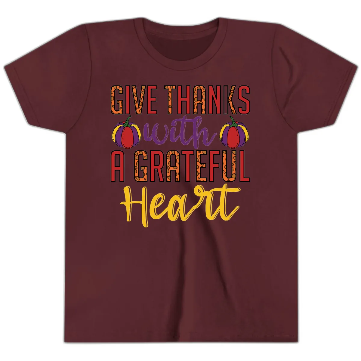 Give Thanks With A Heart Youth T-Shirt in Maroon