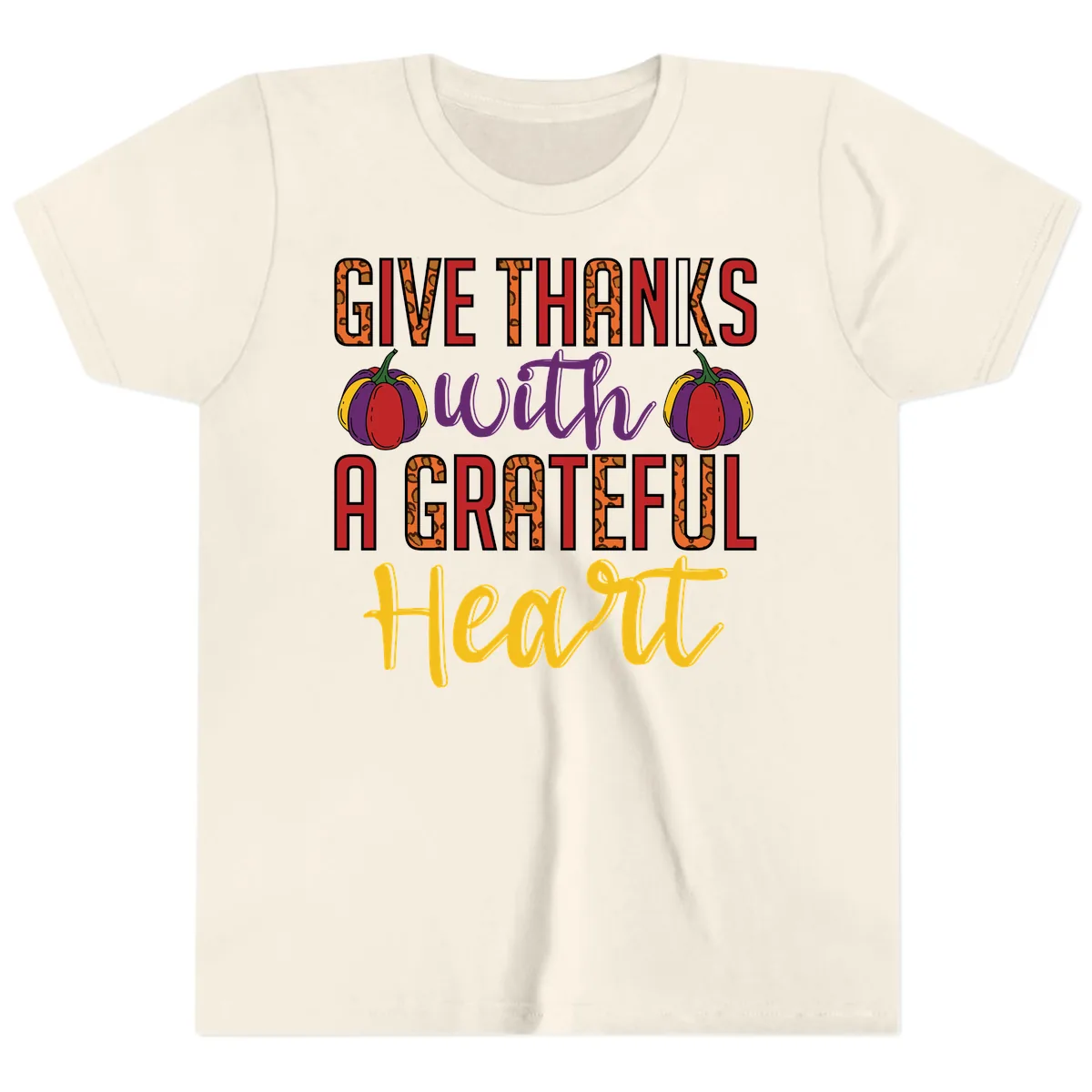 Give Thanks With A Heart Youth T-Shirt in Natural