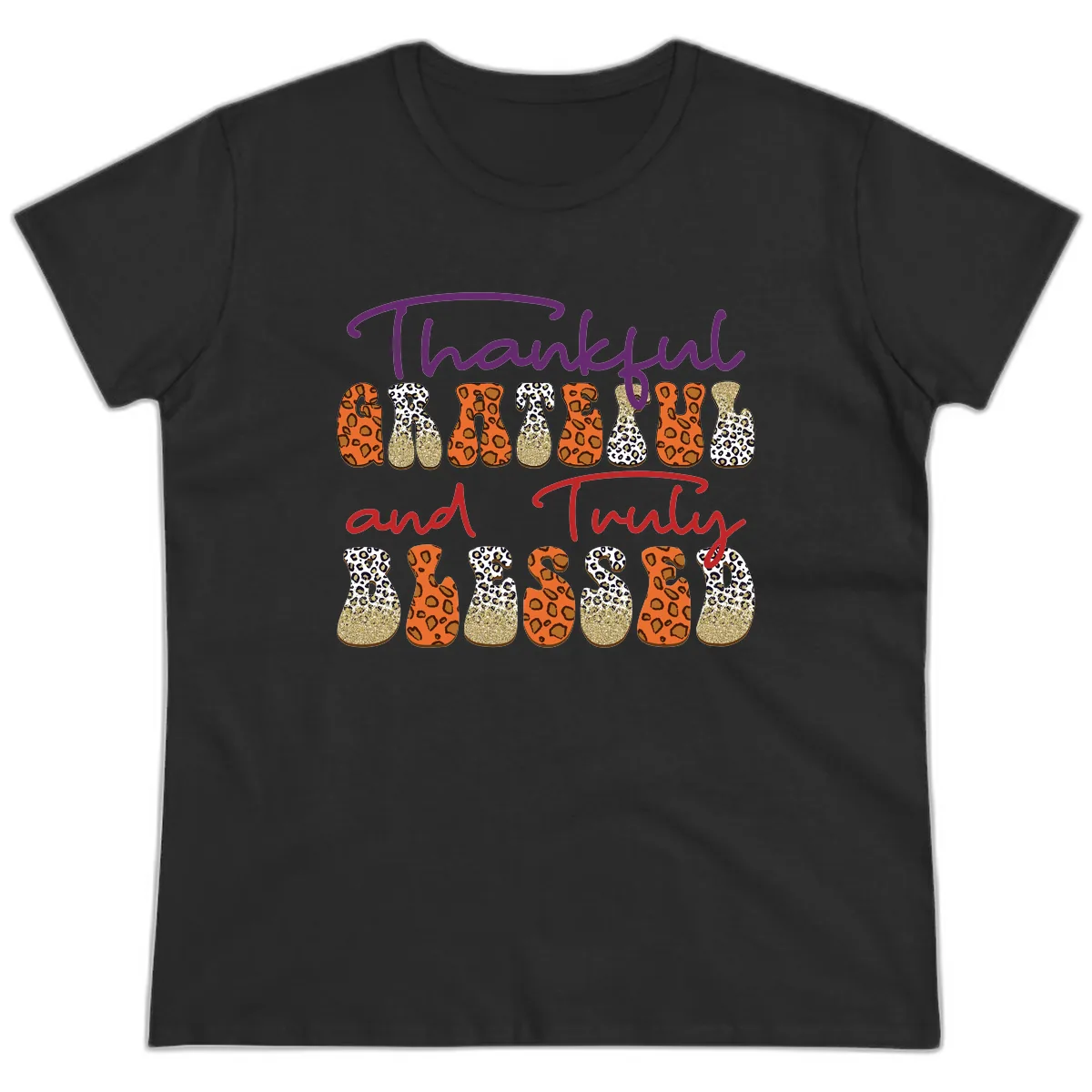 Thankful Grateful Truly Blessed Ladies Tee in Black