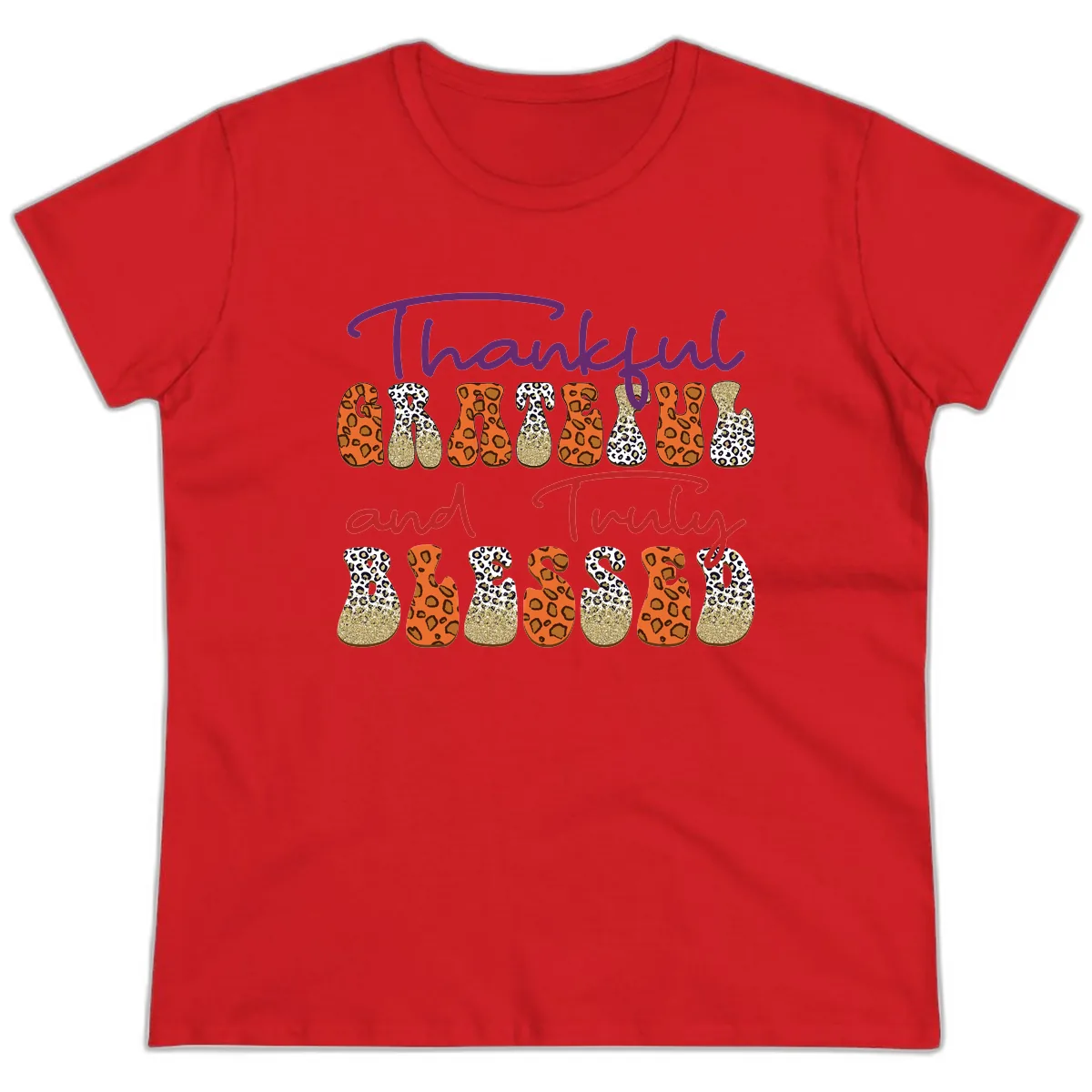 Thankful Grateful Truly Blessed Ladies Tee in Red
