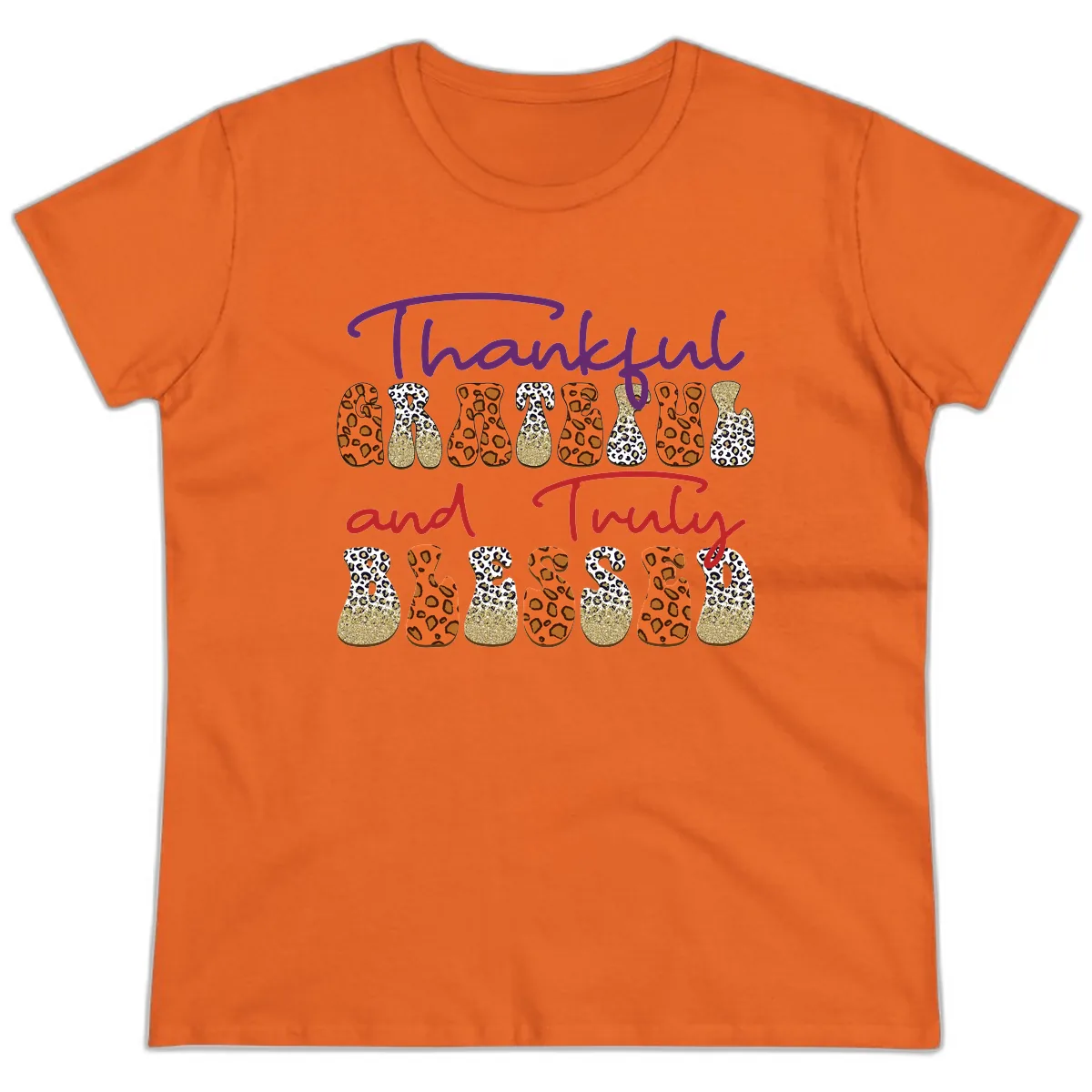 Thankful Grateful Truly Blessed Ladies Tee in Orange