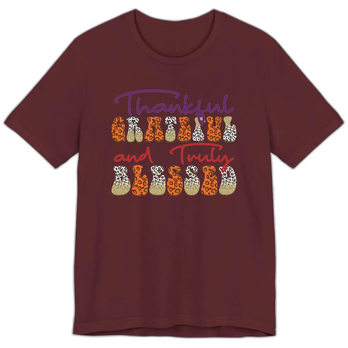 Thankful Grateful Truly Blessed Premium T-Shirt in Maroon