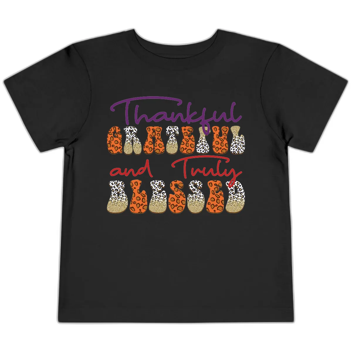 Thankful Grateful Truly Blessed Toddler T-Shirt in Black