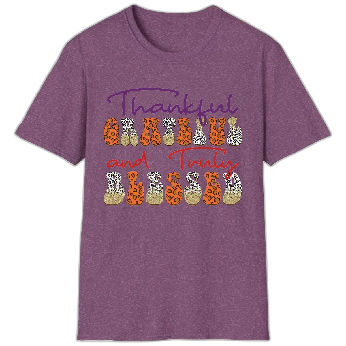Thankful Grateful Truly Blessed T-Shirt in Heather Maroon