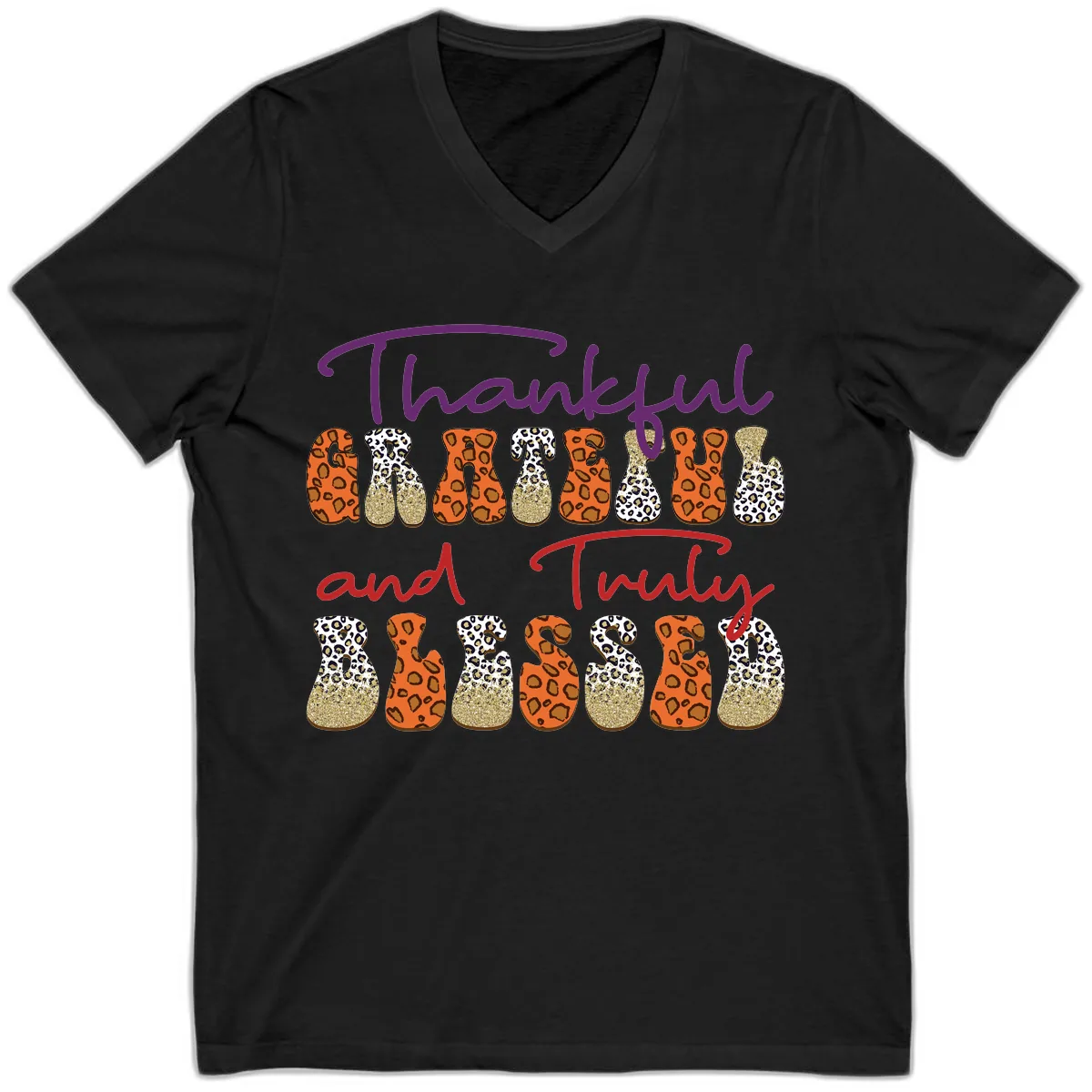 Thankful Grateful Truly Blessed V-Neck in Black