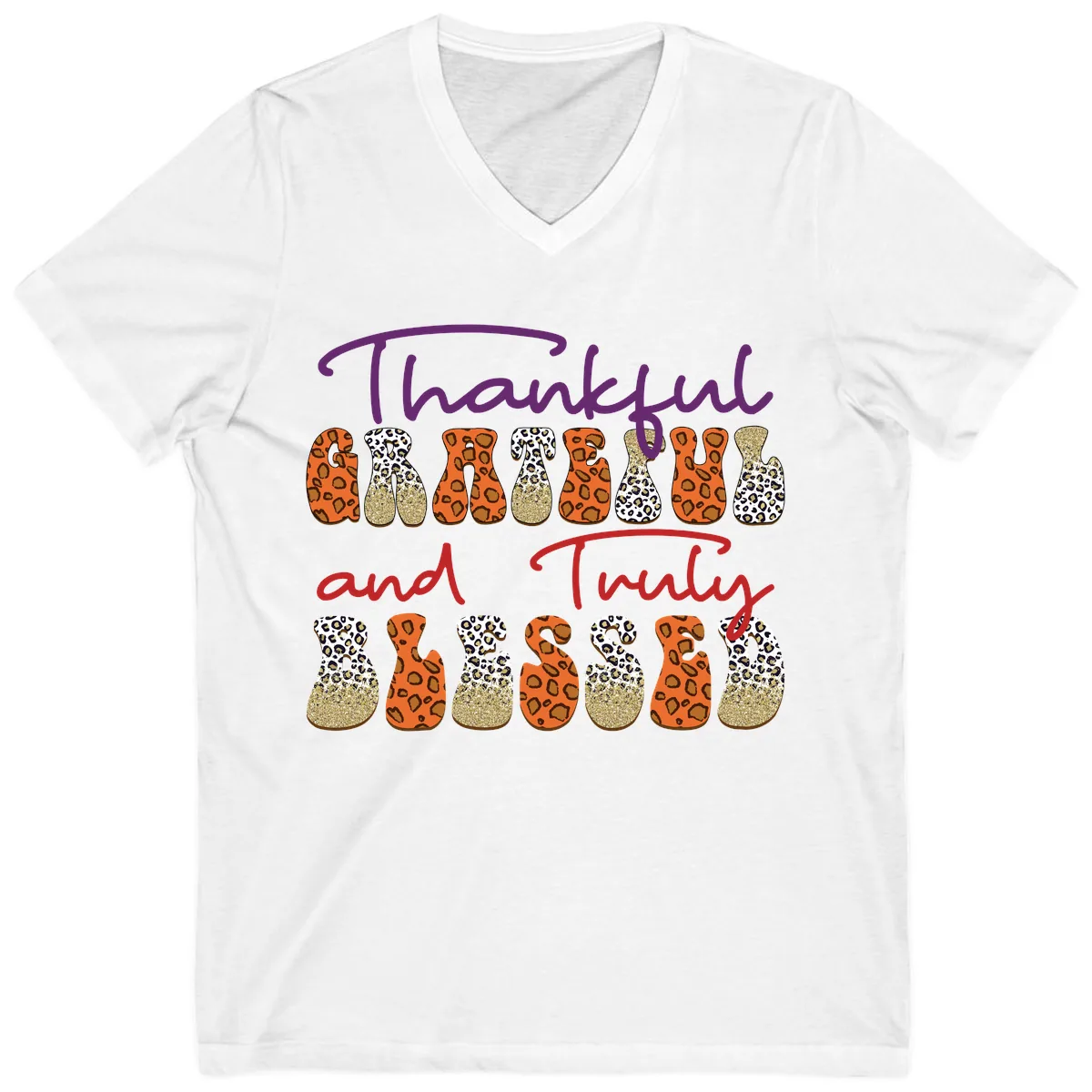 Thankful Grateful Truly Blessed V-Neck in White