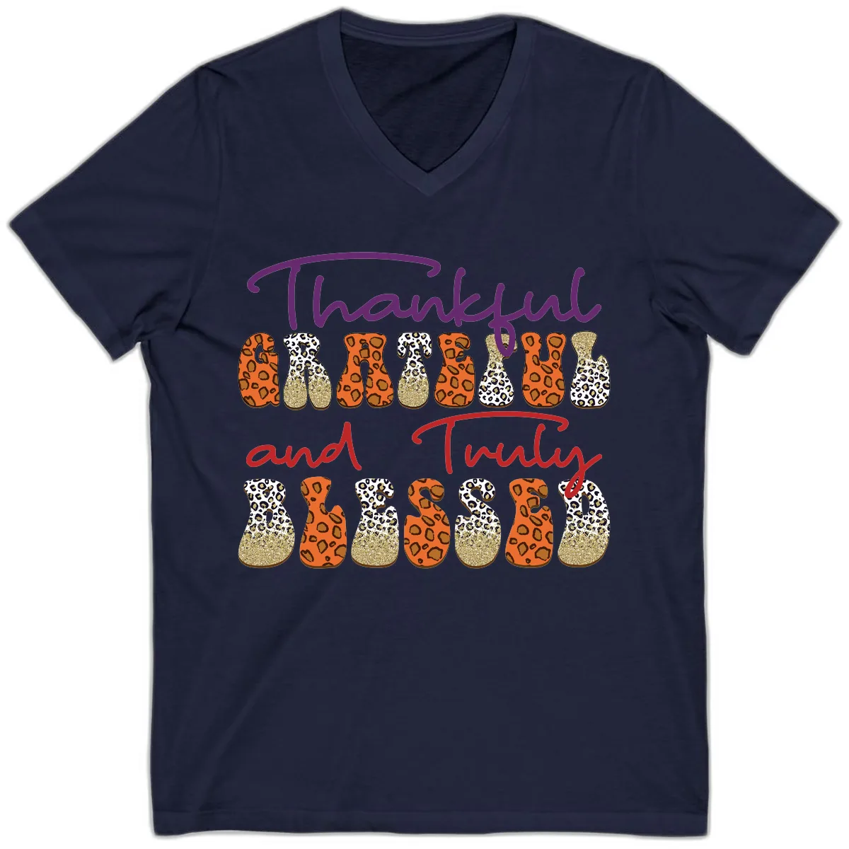 Thankful Grateful Truly Blessed V-Neck in Navy