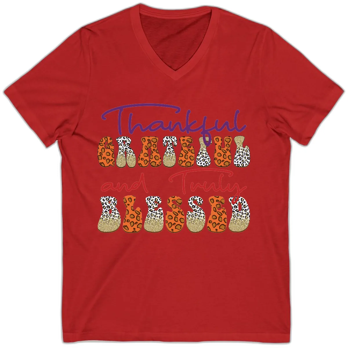 Thankful Grateful Truly Blessed V-Neck in Red