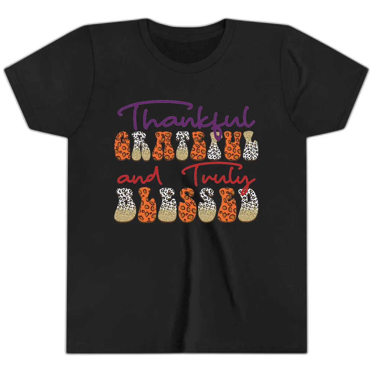 Thankful Grateful Truly Blessed Youth T-Shirt in Black