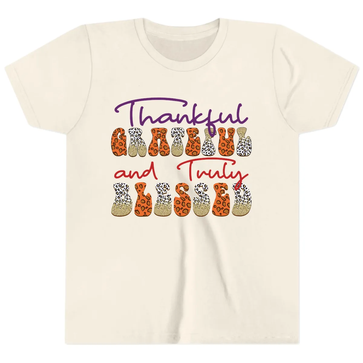Thankful Grateful Truly Blessed Youth T-Shirt in Natural