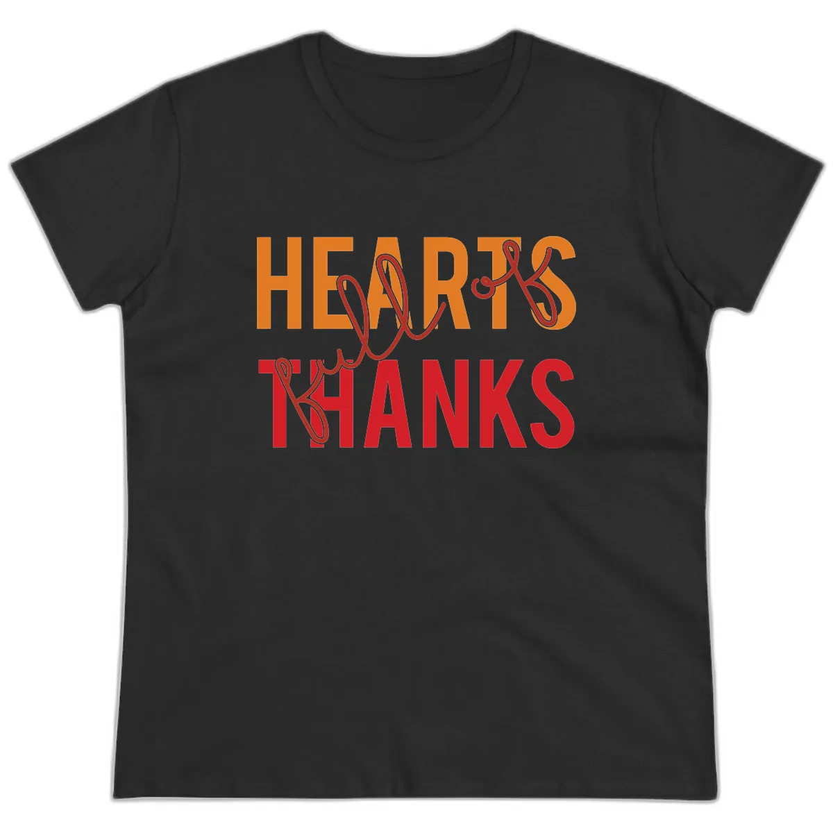 Hearts Full Of Thanks Typography Ladies Tee in Black
