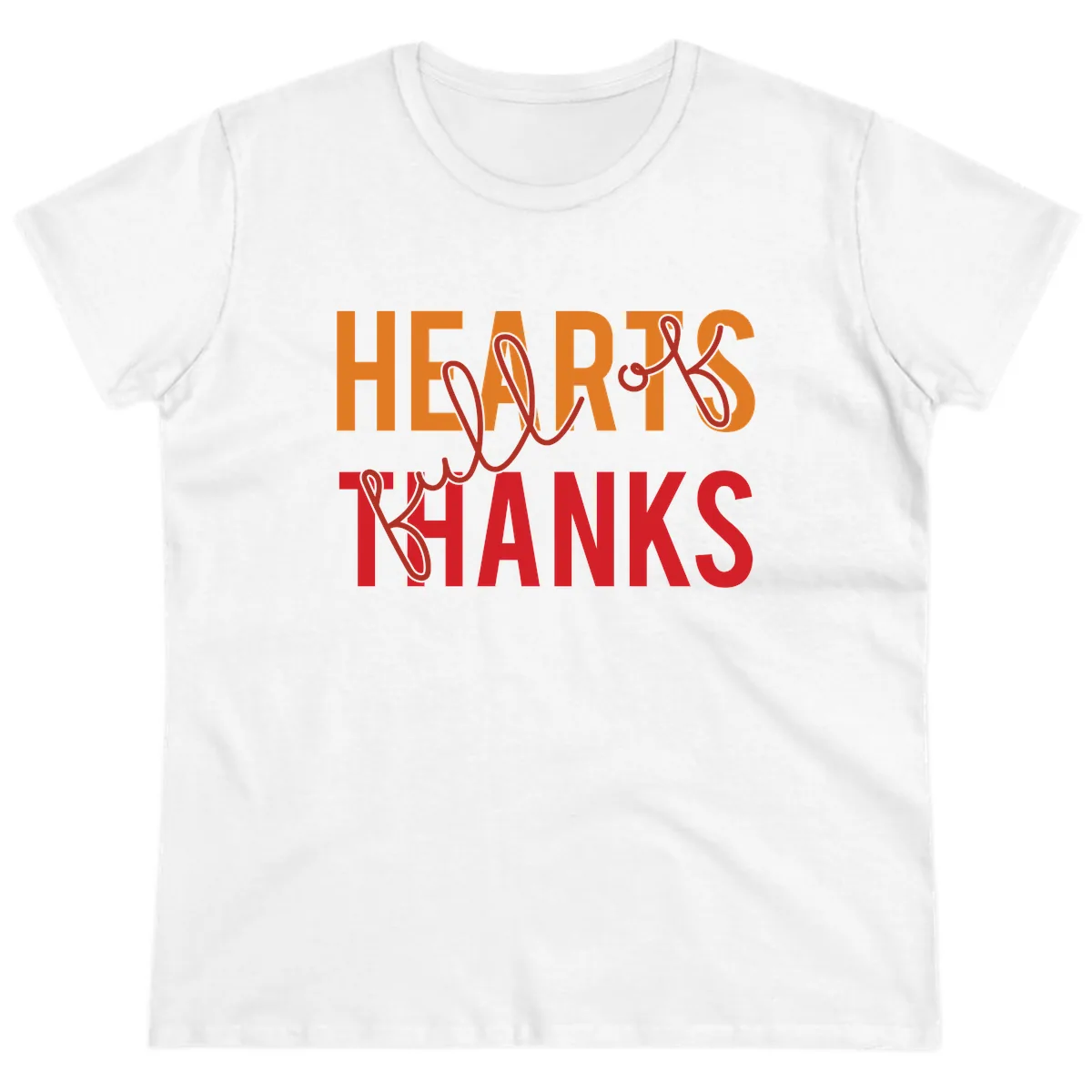 Hearts Full Of Thanks Typography Ladies Tee in White