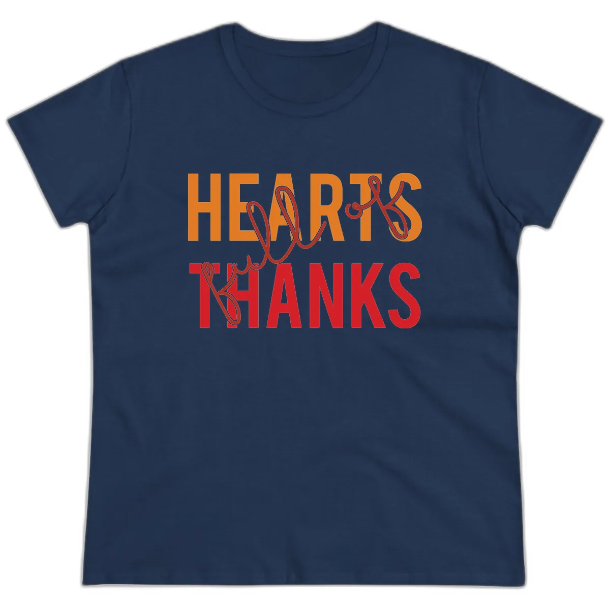 Hearts Full Of Thanks Typography Ladies Tee in Navy
