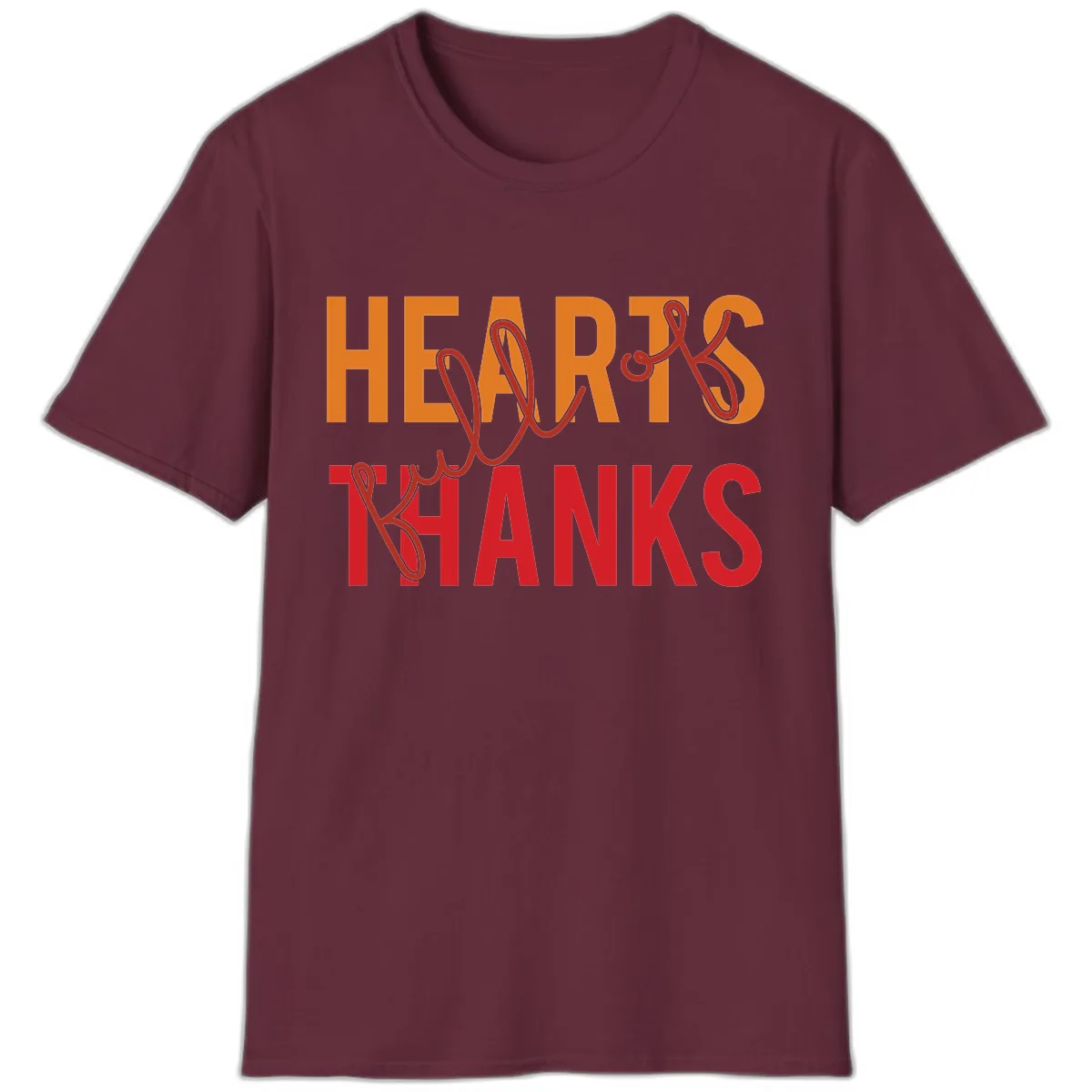 Hearts Full Of Thanks Typography T-Shirt in Maroon