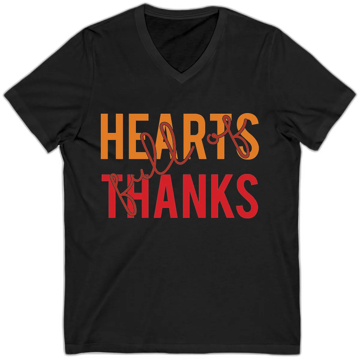 Hearts Full Of Thanks Typography V-Neck in Black