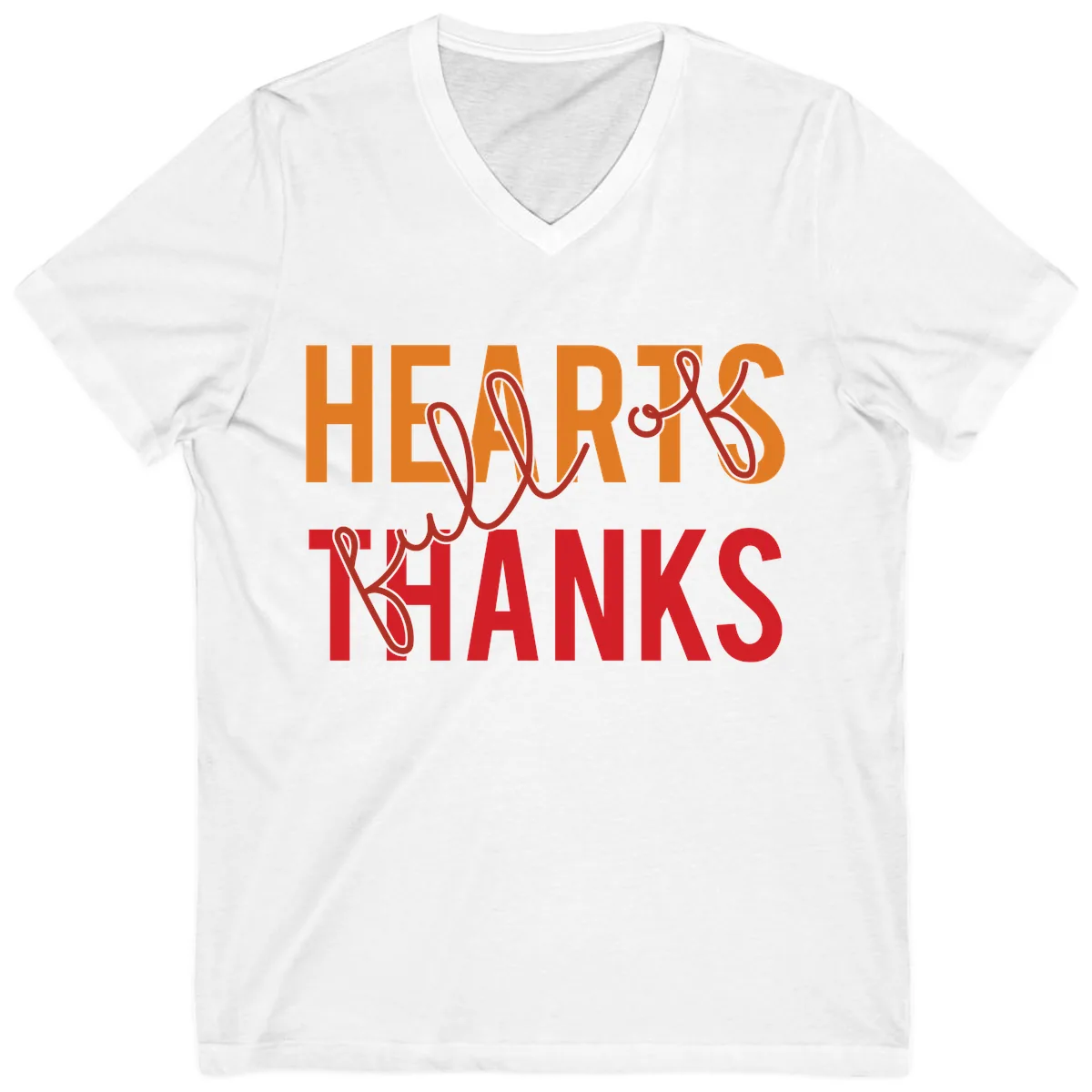 Hearts Full Of Thanks Typography V-Neck in White