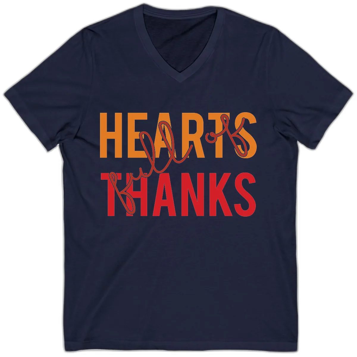 Hearts Full Of Thanks Typography V-Neck in Navy
