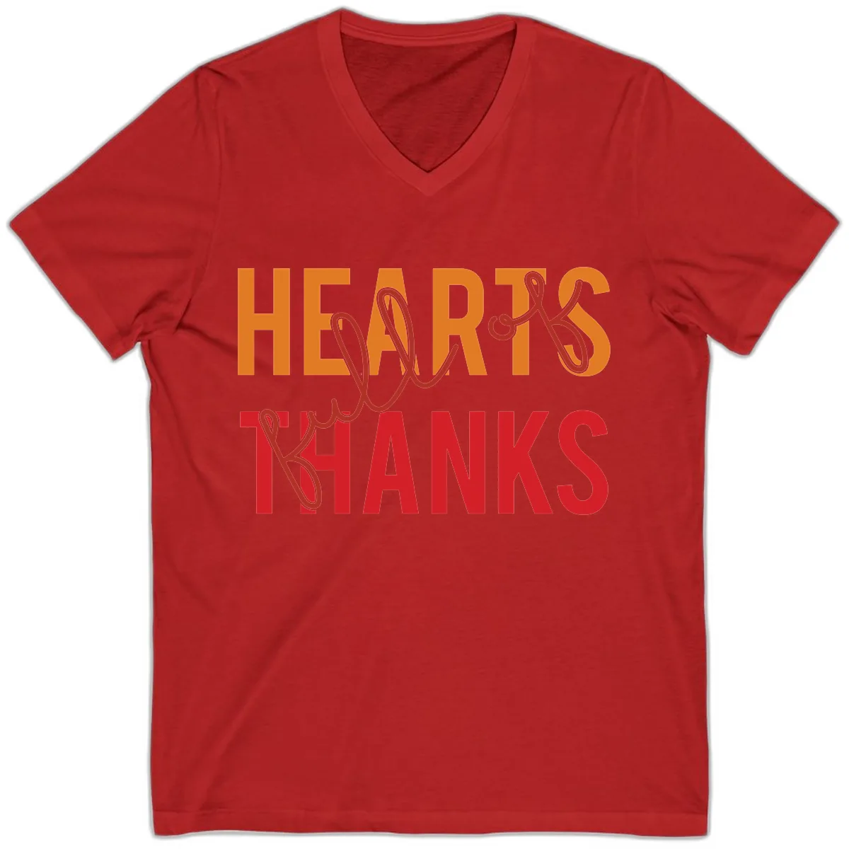 Hearts Full Of Thanks Typography V-Neck in Red