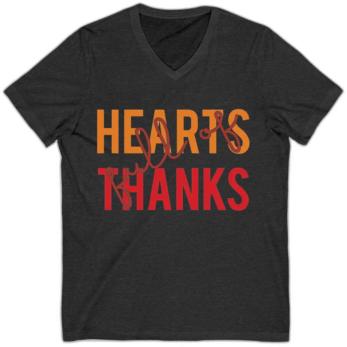 Hearts Full Of Thanks Typography V-Neck in Dark Grey Heather