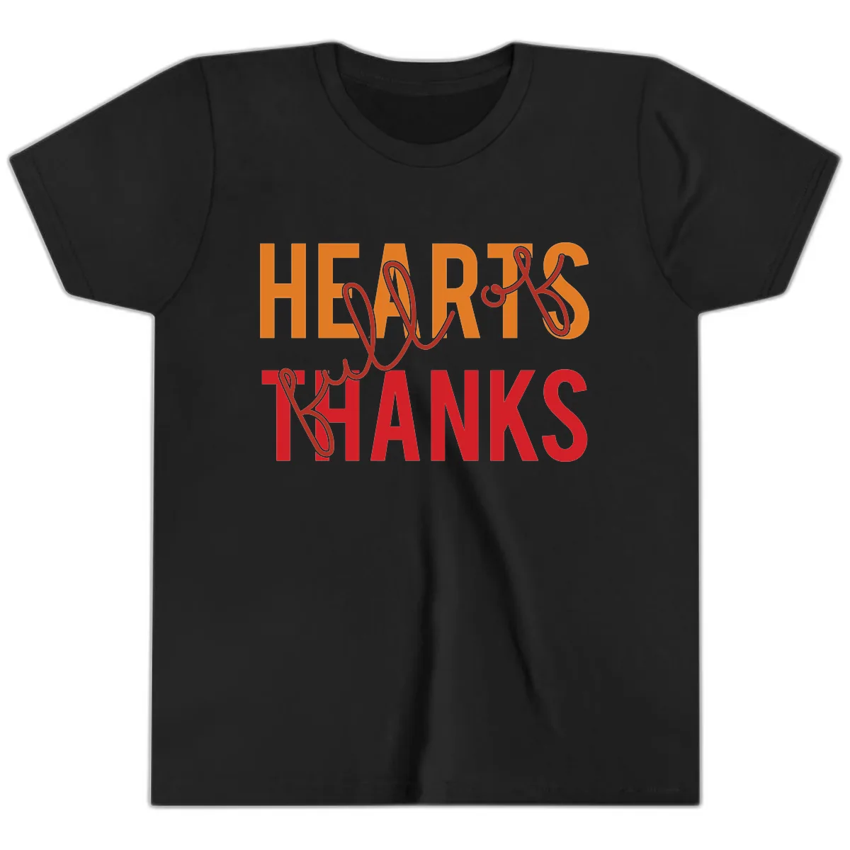 Hearts Full Of Thanks Typography Youth T-Shirt in Black