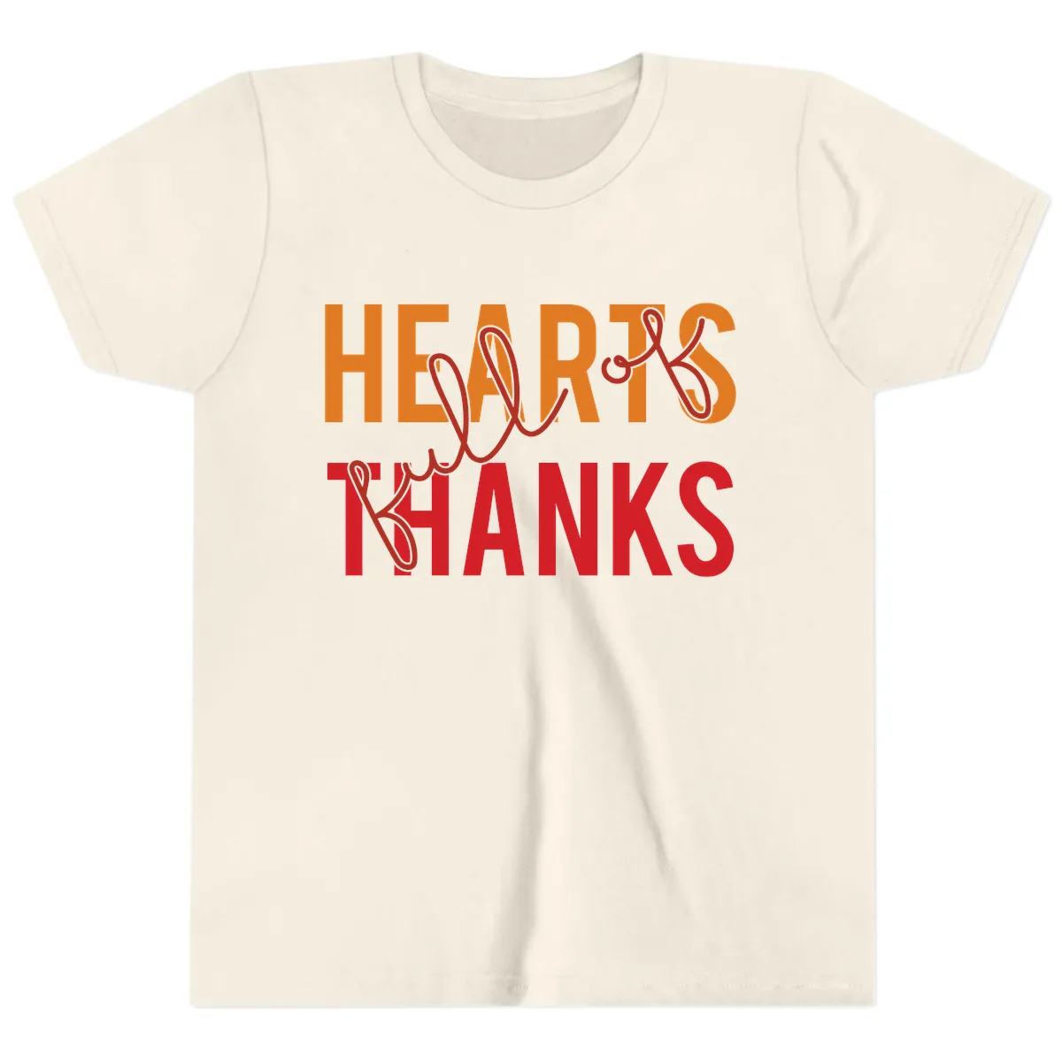 Hearts Full Of Thanks Typography Youth T-Shirt in Natural