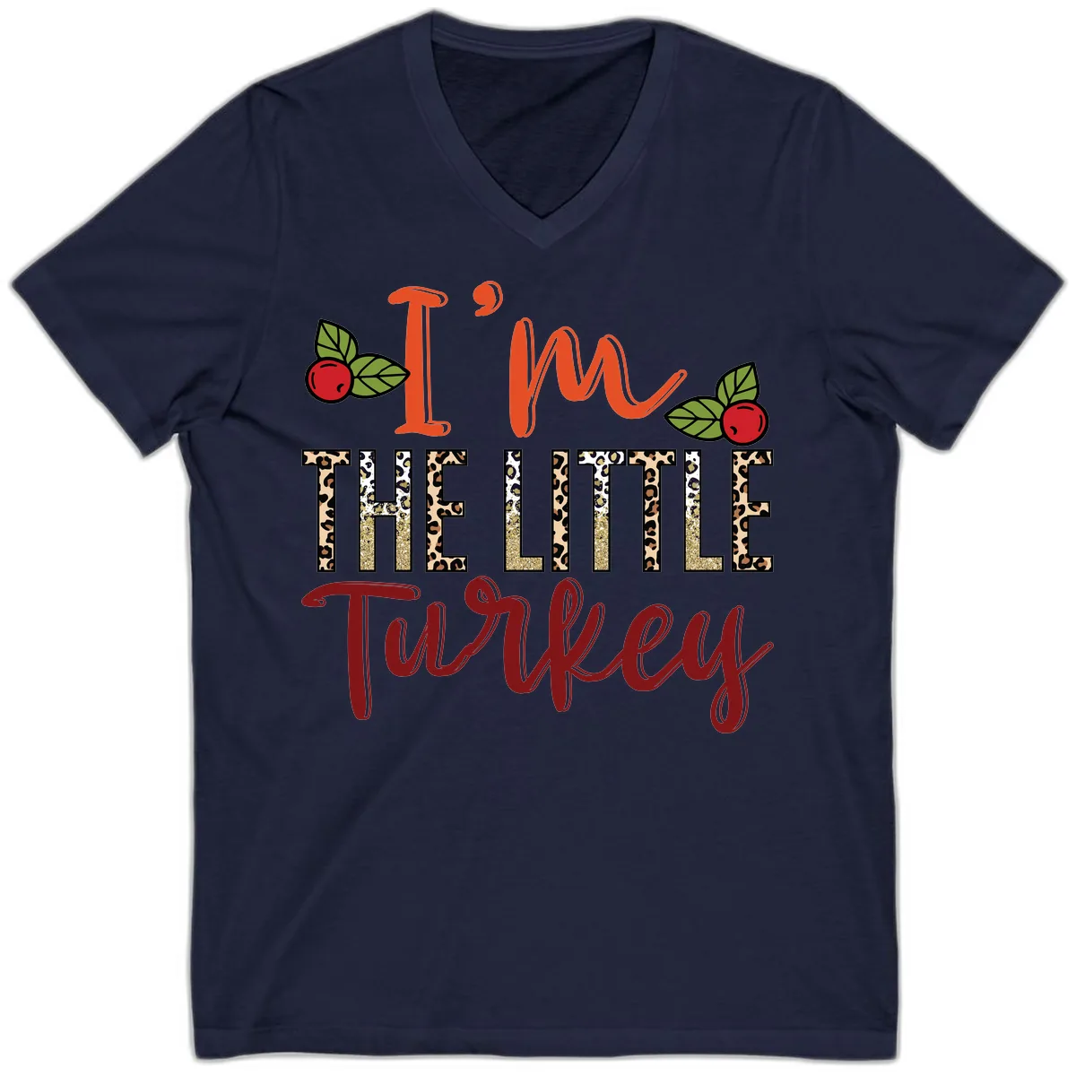 I'm The Little Turkey Thanksgiving Design V-Neck in Navy