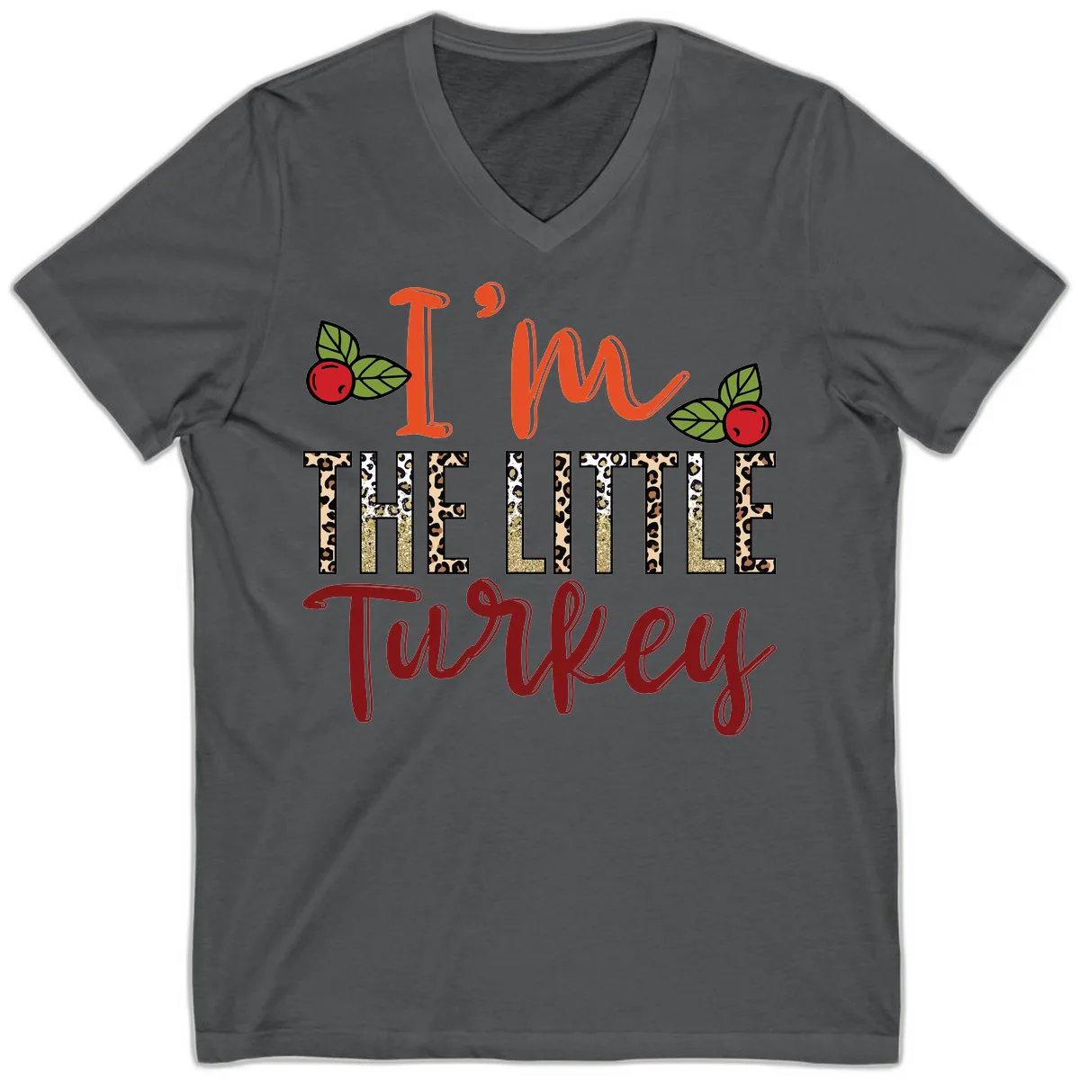 I'm The Little Turkey Thanksgiving Design V-Neck in Asphalt