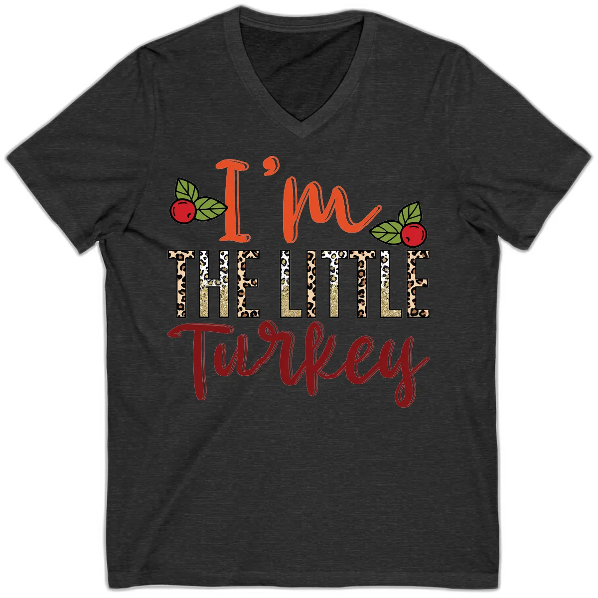 I'm The Little Turkey Thanksgiving Design V-Neck in Dark Grey Heather