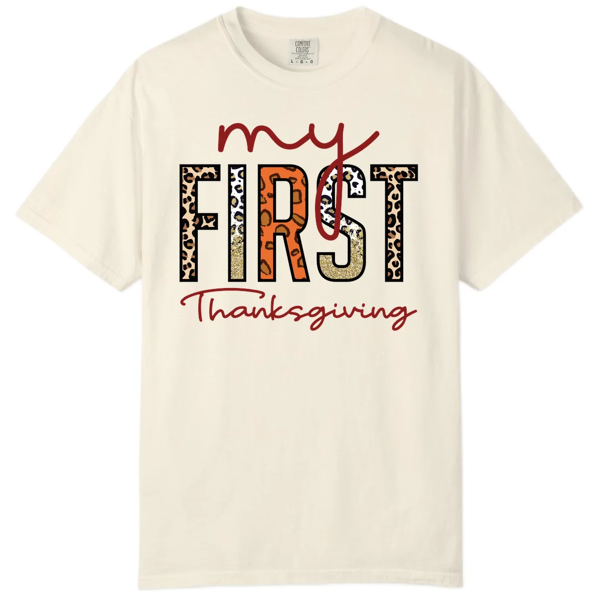 My First Thanksgiving Leopard Print Comfort Color in Ivory