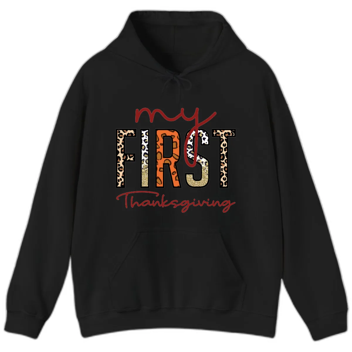My First Thanksgiving Leopard Print Hoodie in Black
