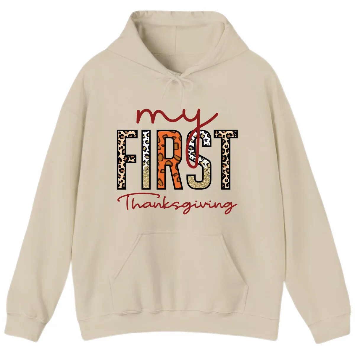 My First Thanksgiving Leopard Print Hoodie in Sand