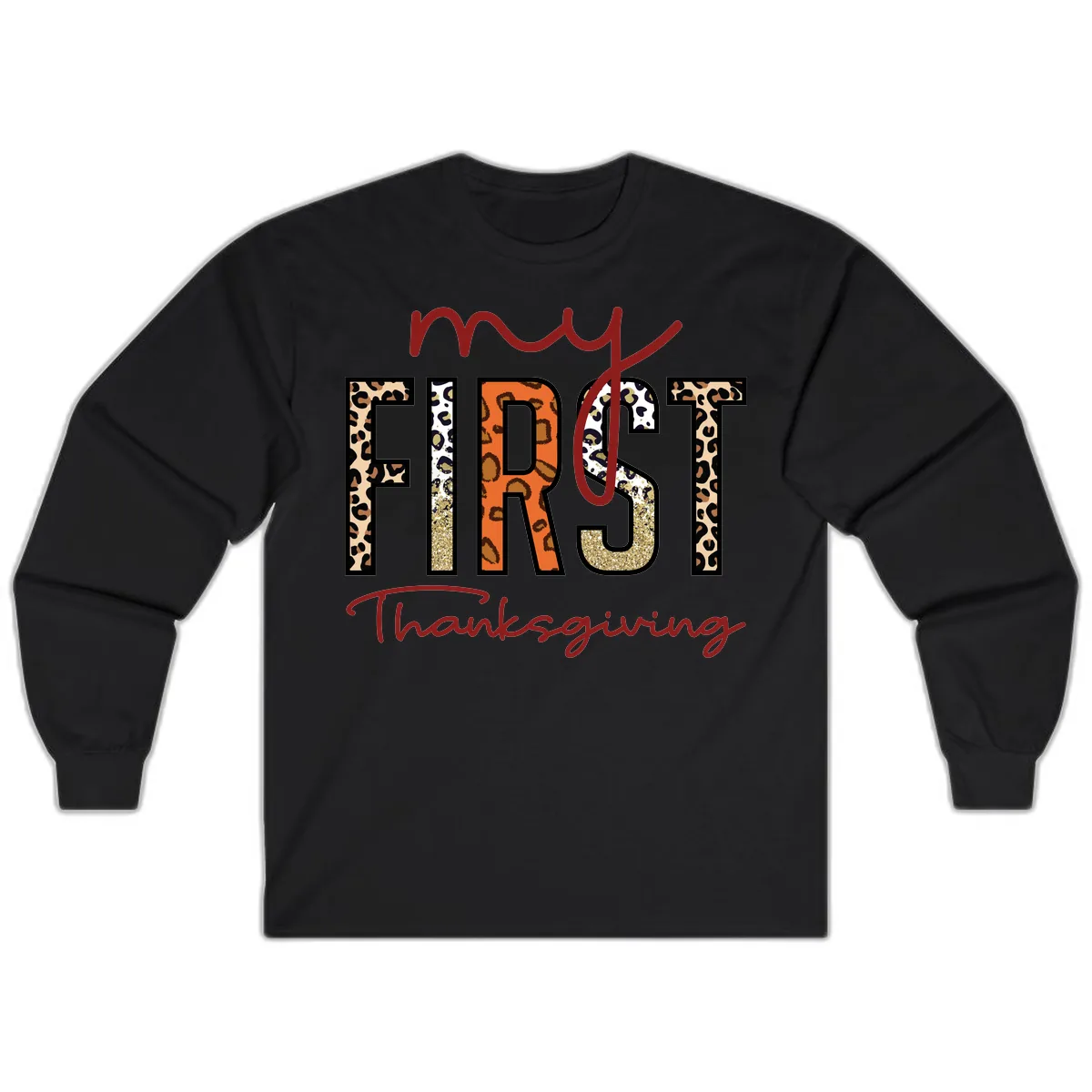 My First Thanksgiving Leopard Print Long Sleeve in Black